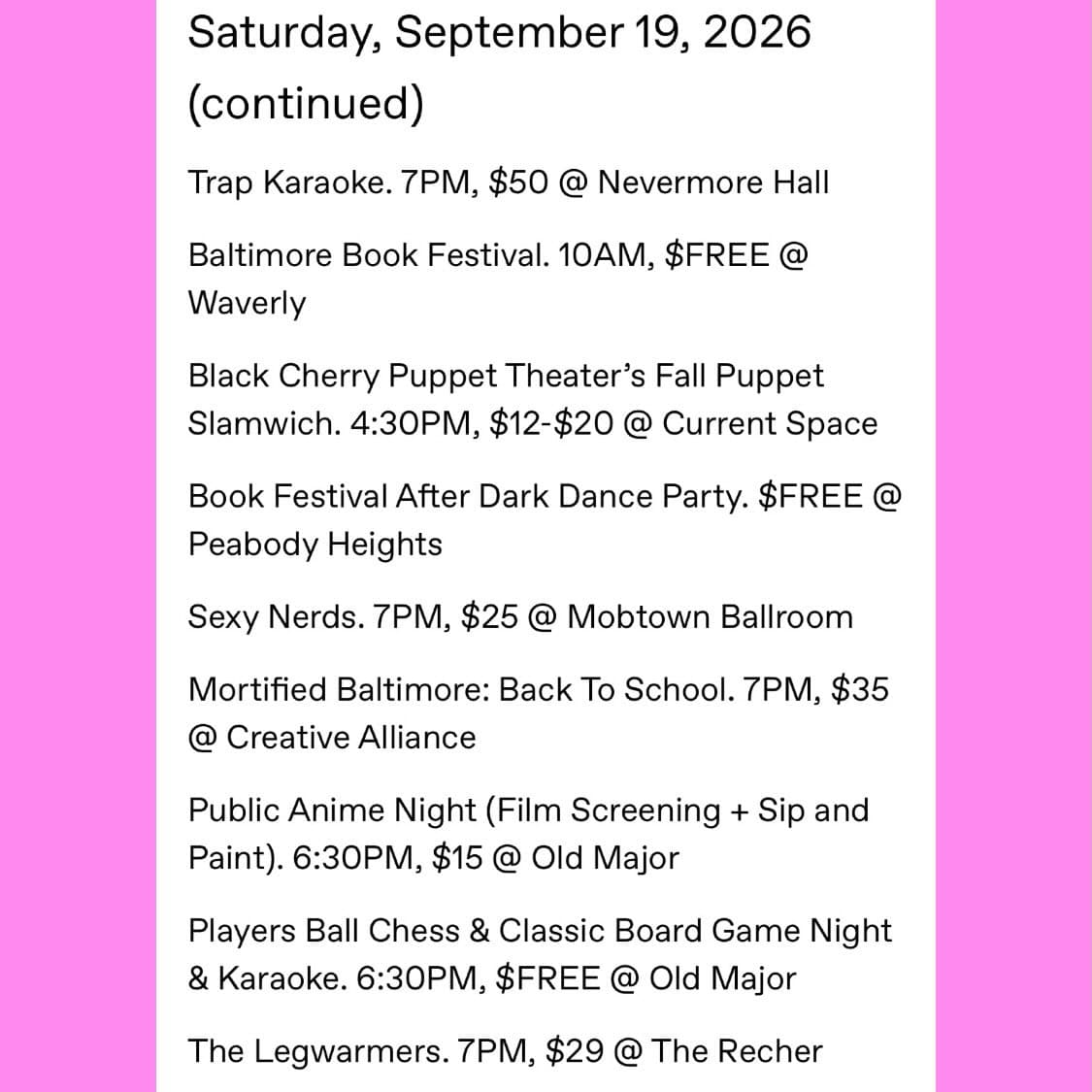 The Legwarmers β family event in Baltimore